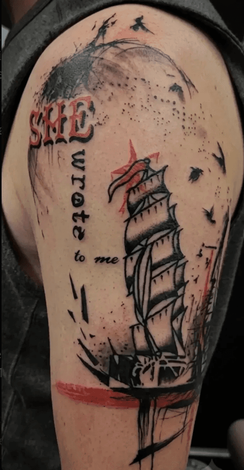 Ship piece with lettering, "She Wrote to Me" — Trad Polka Fusion