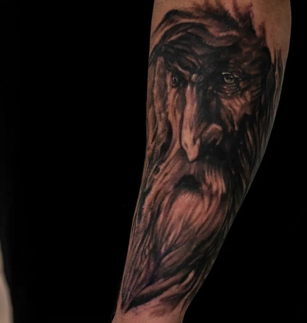 Wood-spirit portrait — forearm